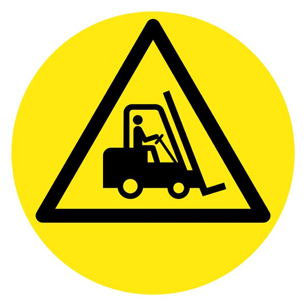 Floor sign - attention forklifts - 43 cm diameter robust anti-slip PVC - Storeforsigns.com