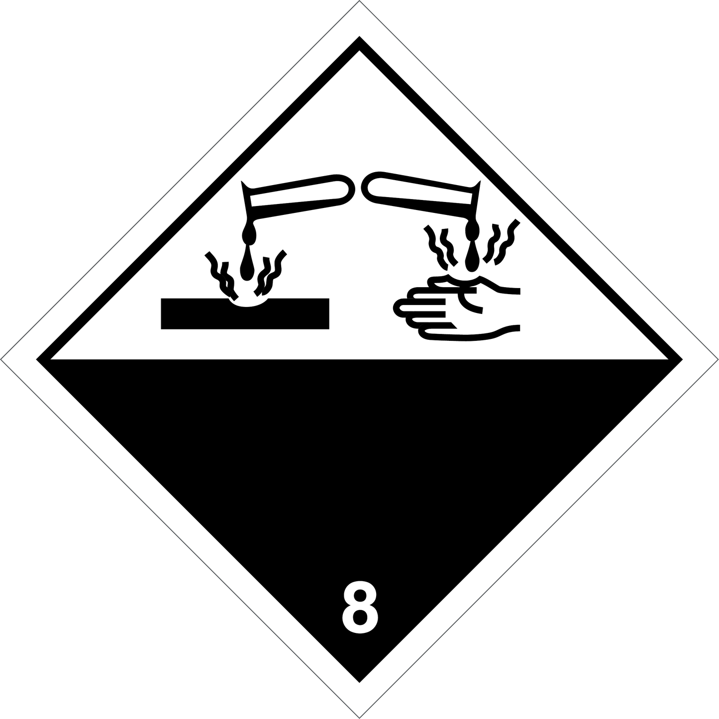 ADR Corrosive Substances Label, material Polyvinyl chloride (PVC), size 100x100 mm
