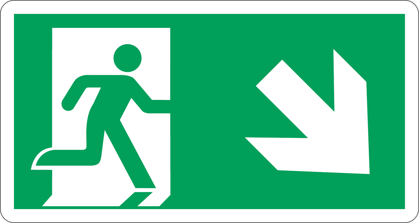evakuācijas izejas zīme (Down Right Arrow), materiāls: fotoluminiscējošs alumīnijs, izmērs 300*160