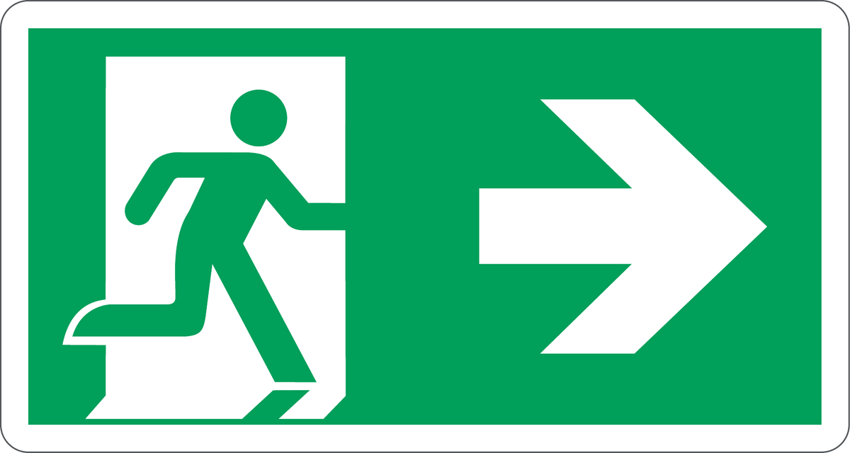 Emergency Exit Right Arrow Sign, material Luminescent Aluminum, size 220*120