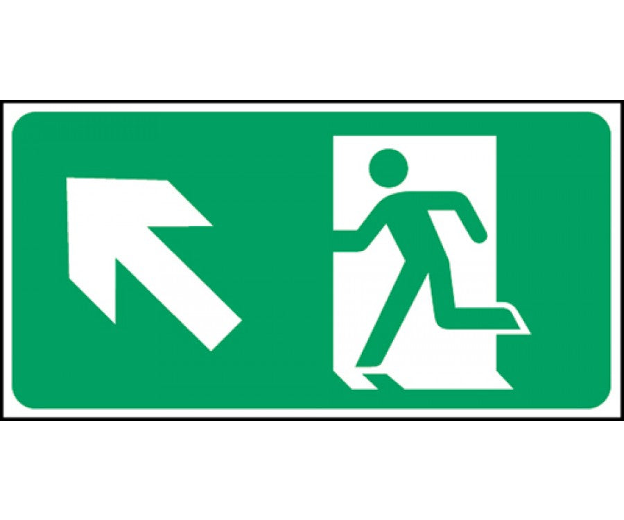 Emergency Exit Sign (Top Left Arrow), material alumínio fotoluminescente, tamanho 220*120