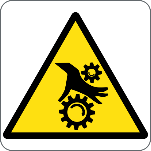 Hand Entanglement Hazard Sign, medžiaga: standus PVC, dydis: 200*200mm