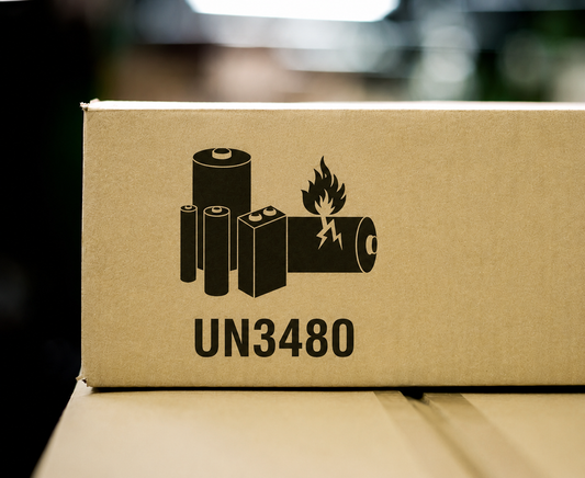 UN3480 lithium battery label sticker applied to packaging for air and sea shipping compliance