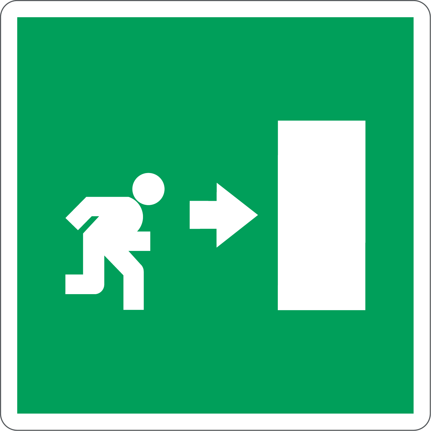 ISO 7010 Safety Exit Right Arrow Sign | StoreForSigns – Storeforsigns.com, image size:1477x1477