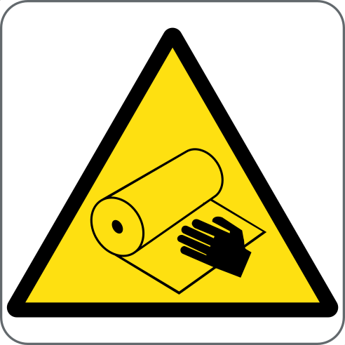Counterrotating Rollers Warning Sign, material rigid-pvc, size 100*100mm