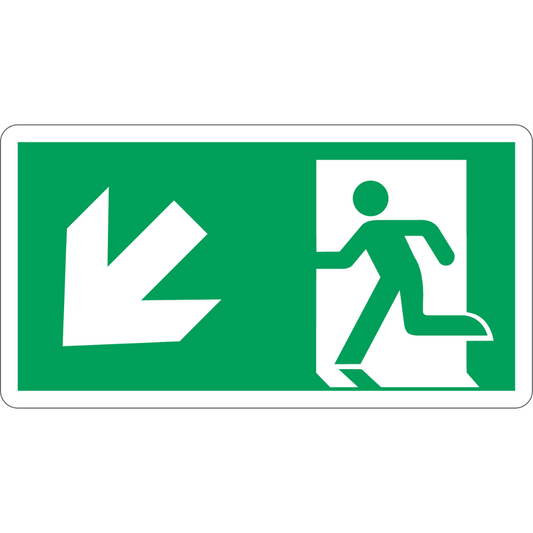 Emergency Exit Sign (Down Left Arrow), material alumínio fotoluminescente, tamanho 300*160