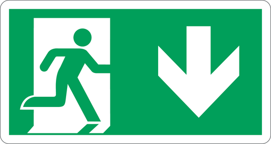 Emergency Exit Down Arrow Sign, material alumínio fotoluminescente, tamanho 480*250