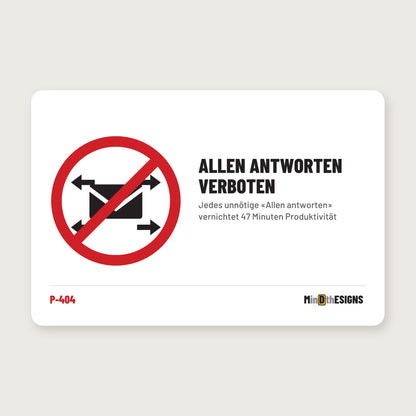 Funny Office Sign “Reply-All Prohibited” in German (“ALLEN ANTWORTEN VERBOTEN”), red prohibition circle, aluminium 30×20 cm – MindTheSigns