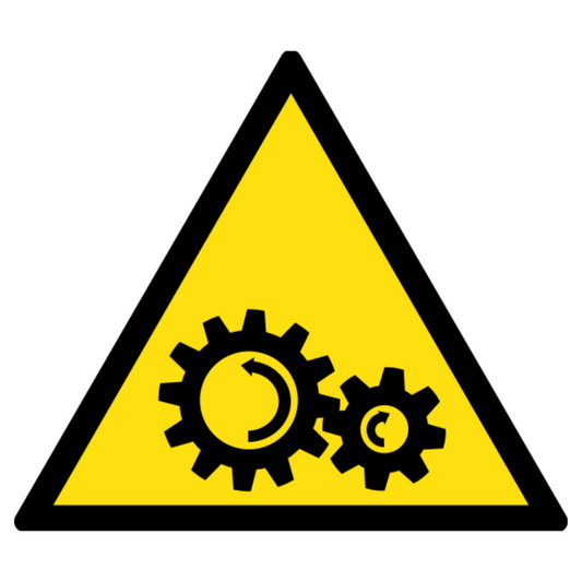 Moving Gears Warning Sign, material Adhesive PVC, size 140mm (triangle)