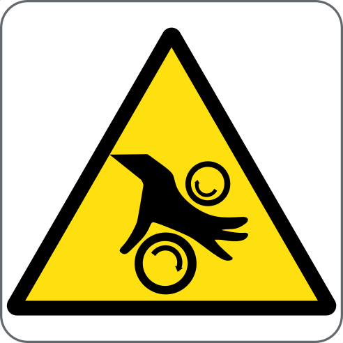 Moving Rolls Hazard Sign, material rigid-pvc, size 50*50mm