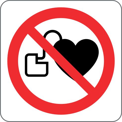 No Pacemakers bord, materiaal zelfklevend pvc, formaat 125 × 125 mm