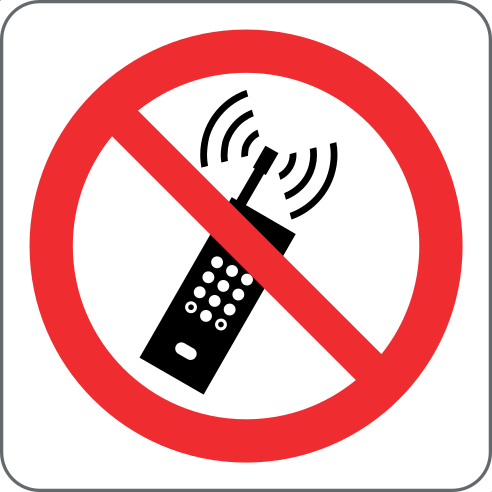 Mobiele telefoons verboden bord, materiaal zelfklevend pvc, formaat 200x200 mm